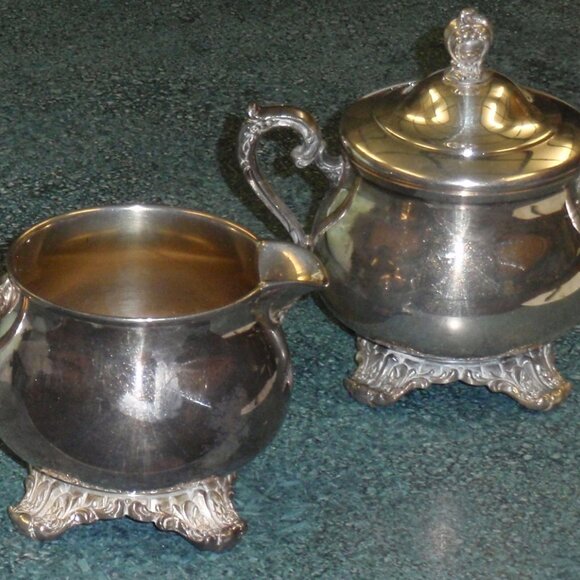 WM Rogers And Son Silver Plated Creamer and Sugar Bowl Victorian Rose 1903 1904 - Picture 1 of 7